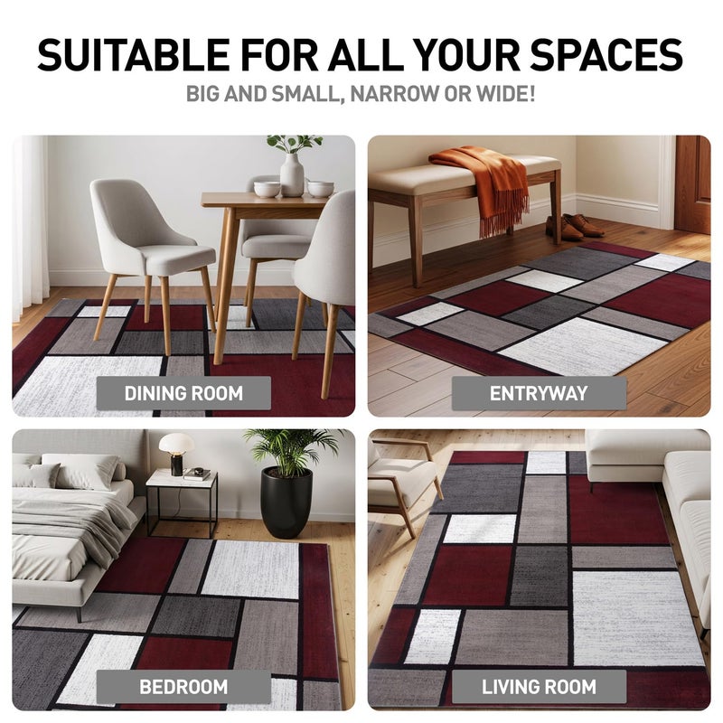 Rugshop Modern Geometric Boxes Red Area Rug, Fade-Resistant Carpet for Bedroom, Home Office, or Entryway, 3'3" x 5' - Image 3